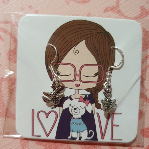 Silver Drop Earring Bundle - Peace Symbol,  Sun & Moon irregular, Goldfish - Picture 4 of 6